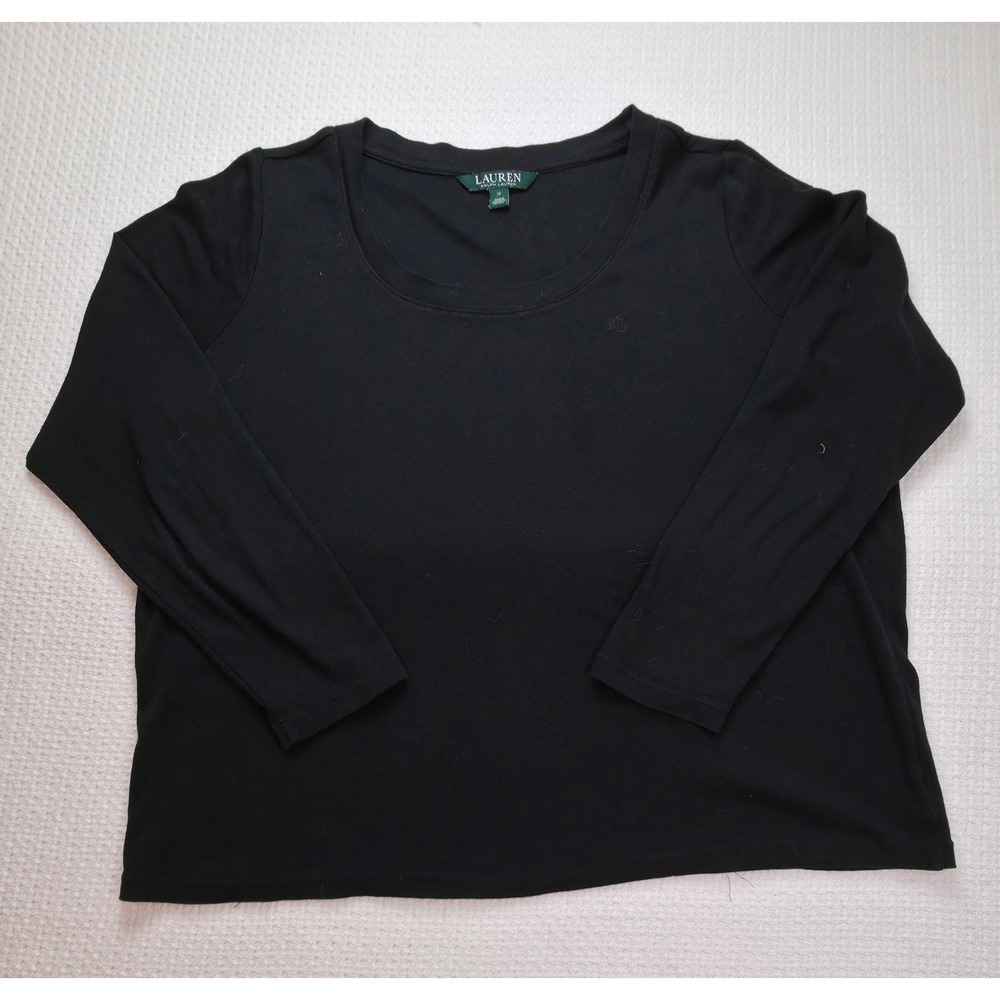 Lauren Ralph Lauren Top Womens 1X Black Cotton Long Sleeve Crew Neck Casual EUC - Picture 2 of 11